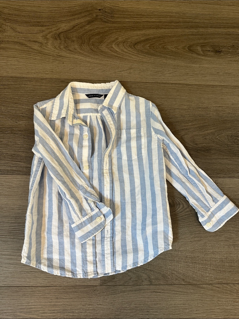 Janie and Jack Blue and White Striped Cotton Button-Up Shirt